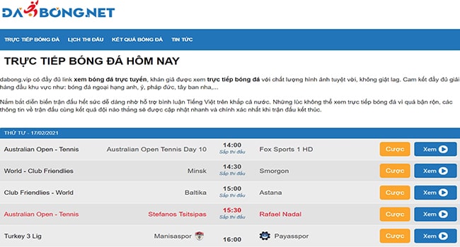 Web xem bóng đá trực tuyến tốt nhất dabong.net